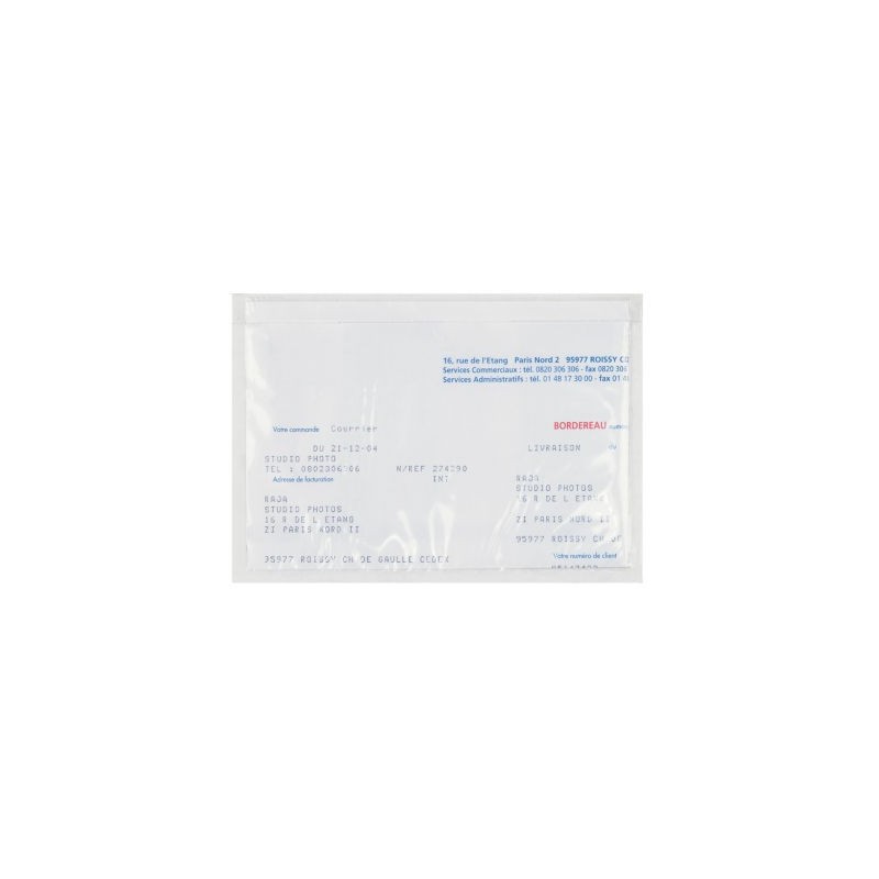 Pochette porte-documents adhésive transparente RAJA Eco 225x115 mm - Paquet de 1000