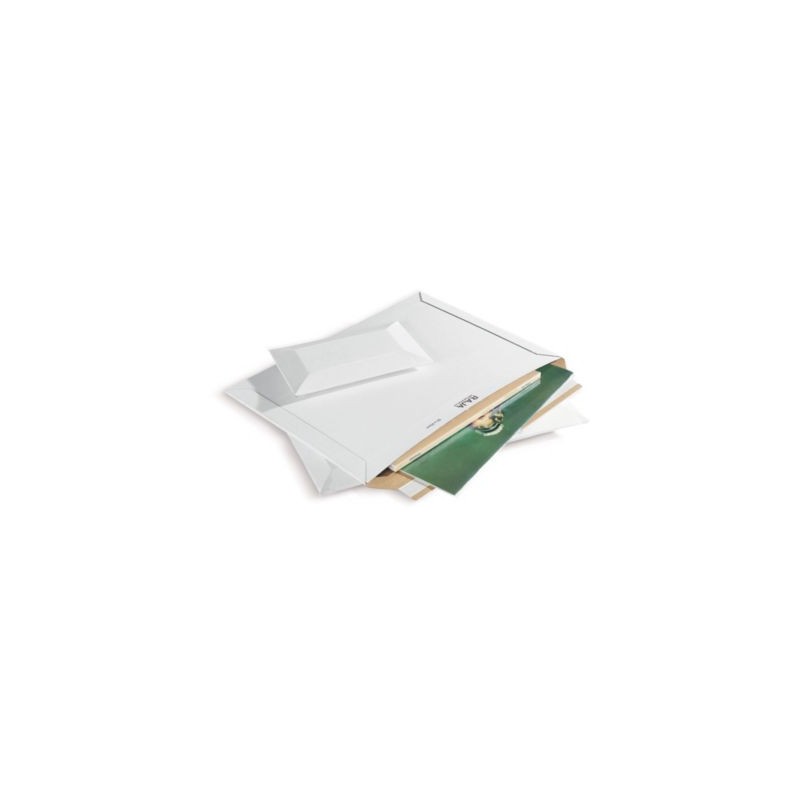 Pochette carton micro-cannelé rigide blanche à fermeture adhésive RAJA 44x32 cm - Paquet de 100