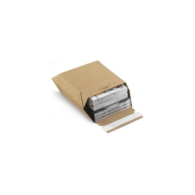 Pochette-boîte carton micro-cannelé rigide brune à fermeture adhésive RAJA 36x28 cm - Paquet de 100