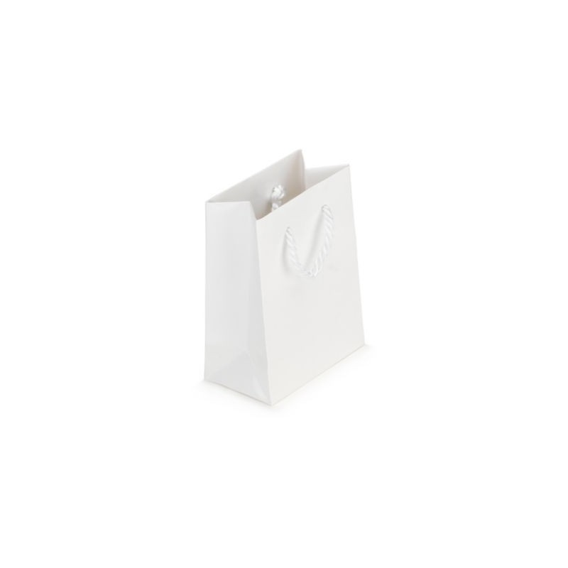 Sac pelliculé brillant blanc à poignées cordelières 12 x 16 x 7 cm - Paquet de 25