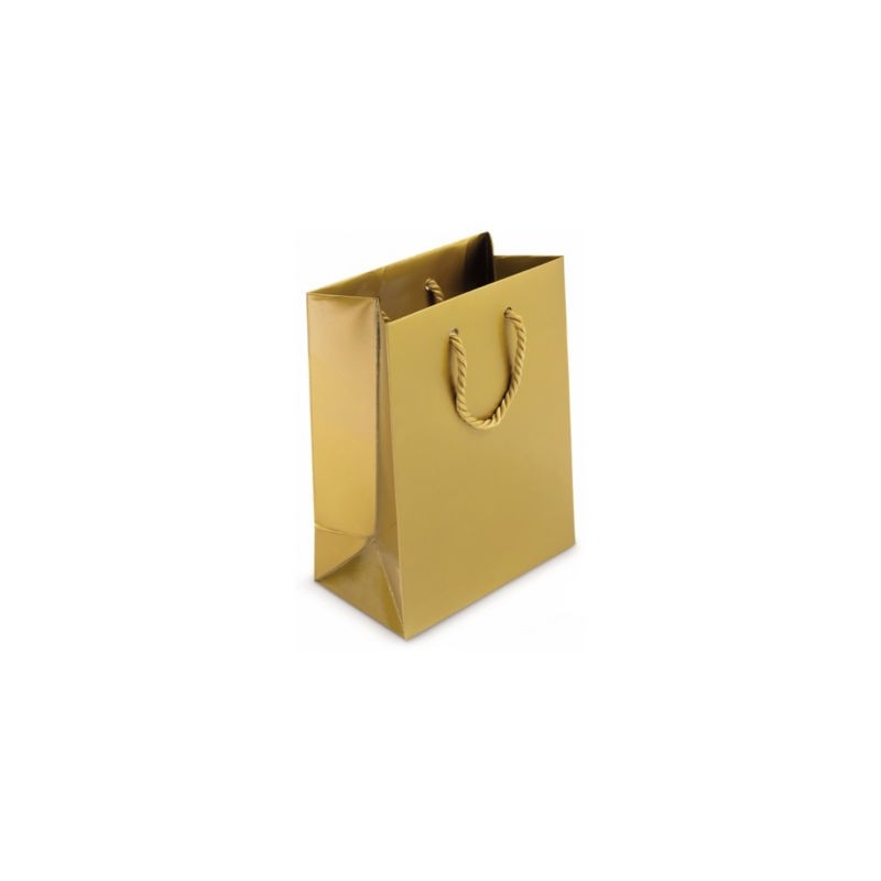 Sac pelliculé brillant or à poignées cordelières 12 x 16 x 7 cm - Paquet de 25
