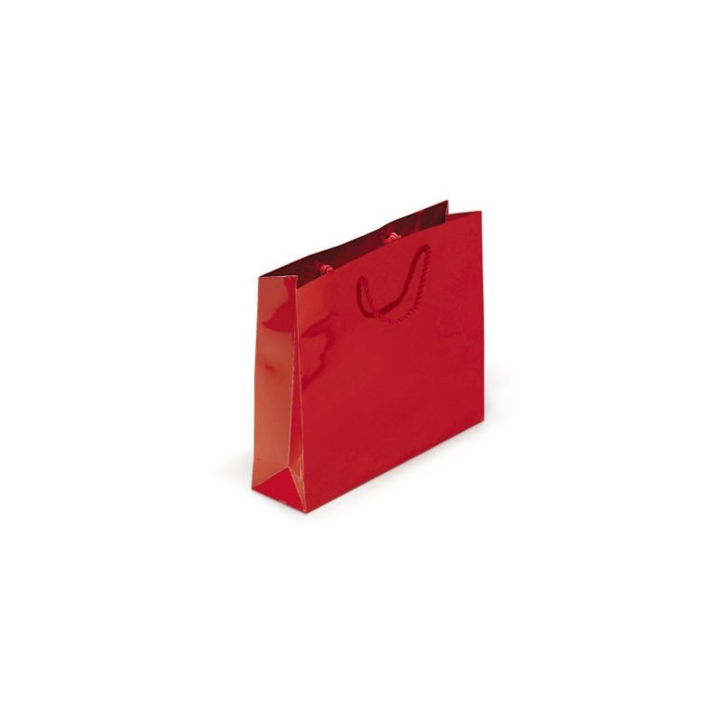 Sac pelliculé brillant rouge à poignées cordelières 19 x 27 x 10 cm - Paquet de 25