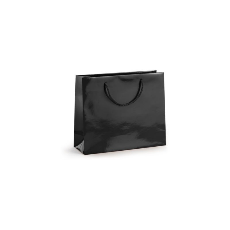 Sac pelliculé brillant noir à poignées cordelières 30 x 25 x 10 cm - Paquet de 25