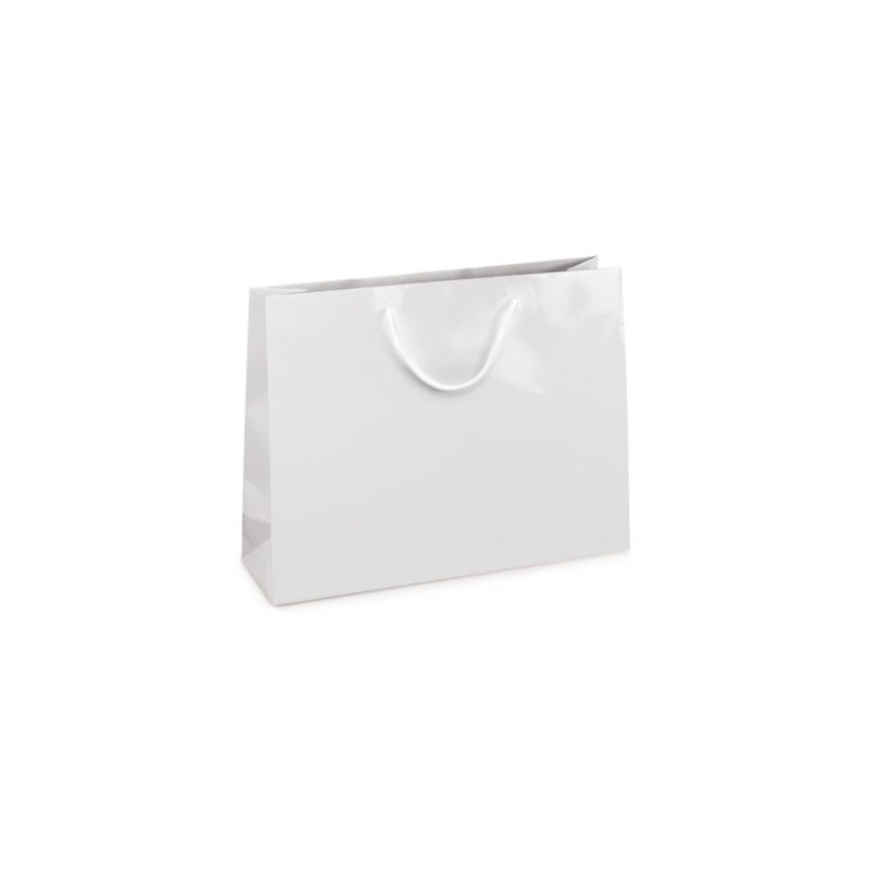 Sac pelliculé brillant blanc à poignées cordelières 40 x 32 x 12 cm - Paquet de 25
