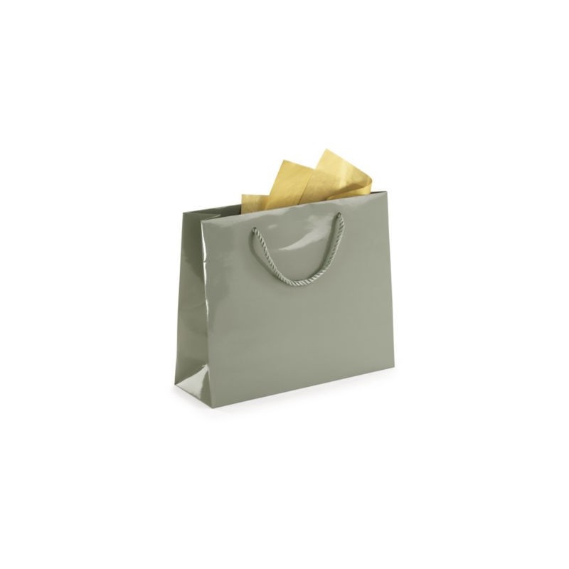 Sac pelliculé brillant gris souris à poignées cordelières 40 x 32 x 12 cm - Paquet de 25