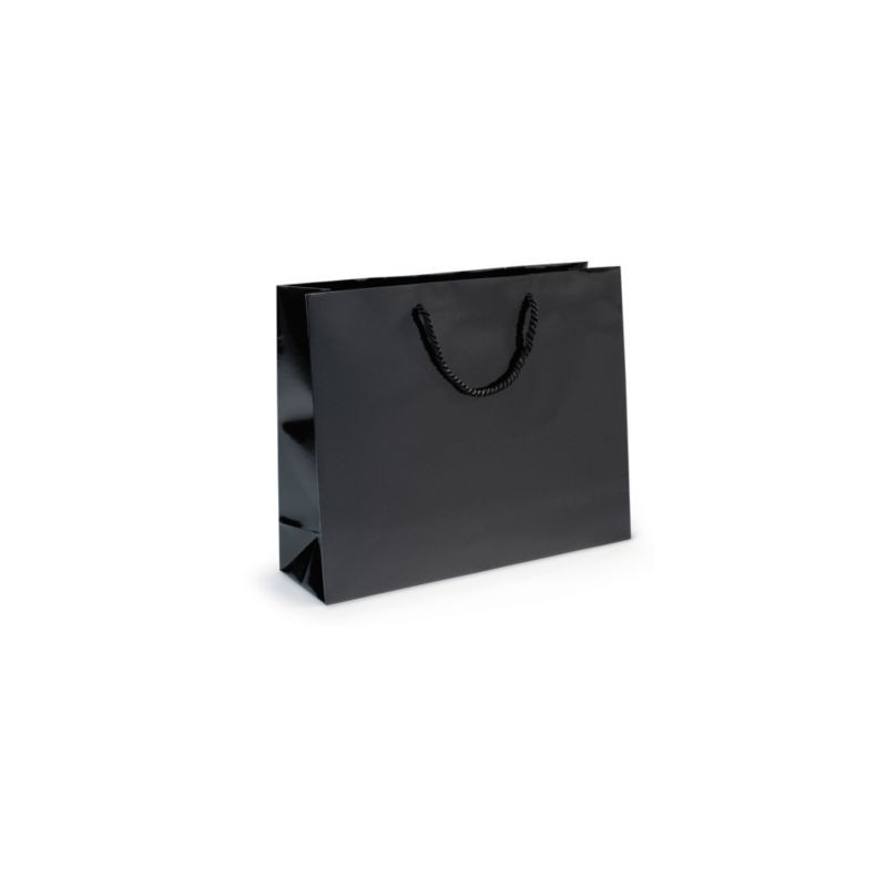 Sac pelliculé brillant noir à poignées cordelières 40 x 32 x 12 cm - Paquet de 25