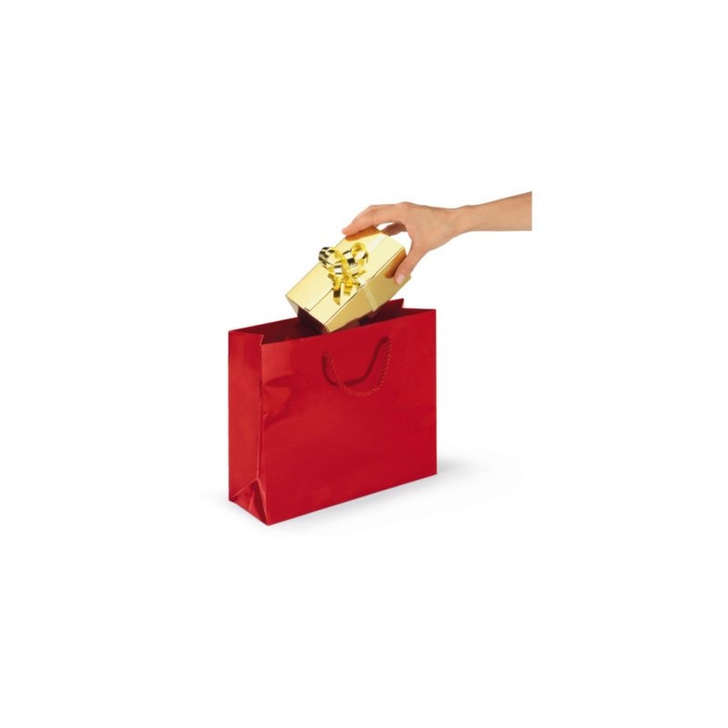 Sac pelliculé brillant rouge à poignées cordelières 40 x 32 x 12 cm - Paquet de 25