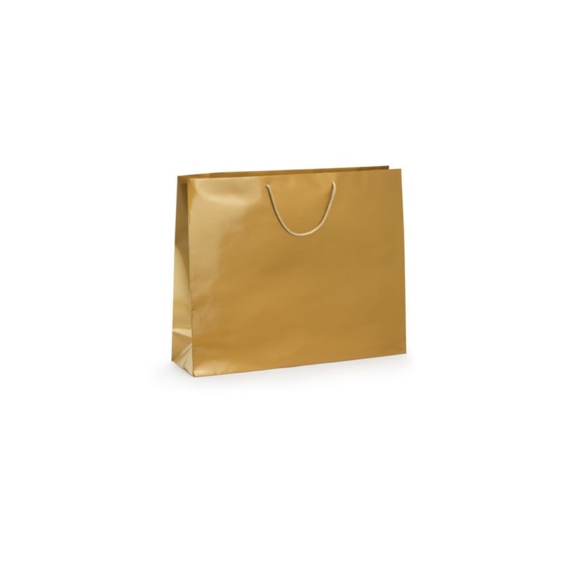 Sac pelliculé brillant or à poignées cordelières 55 x 45 x 15 cm - Paquet de 25