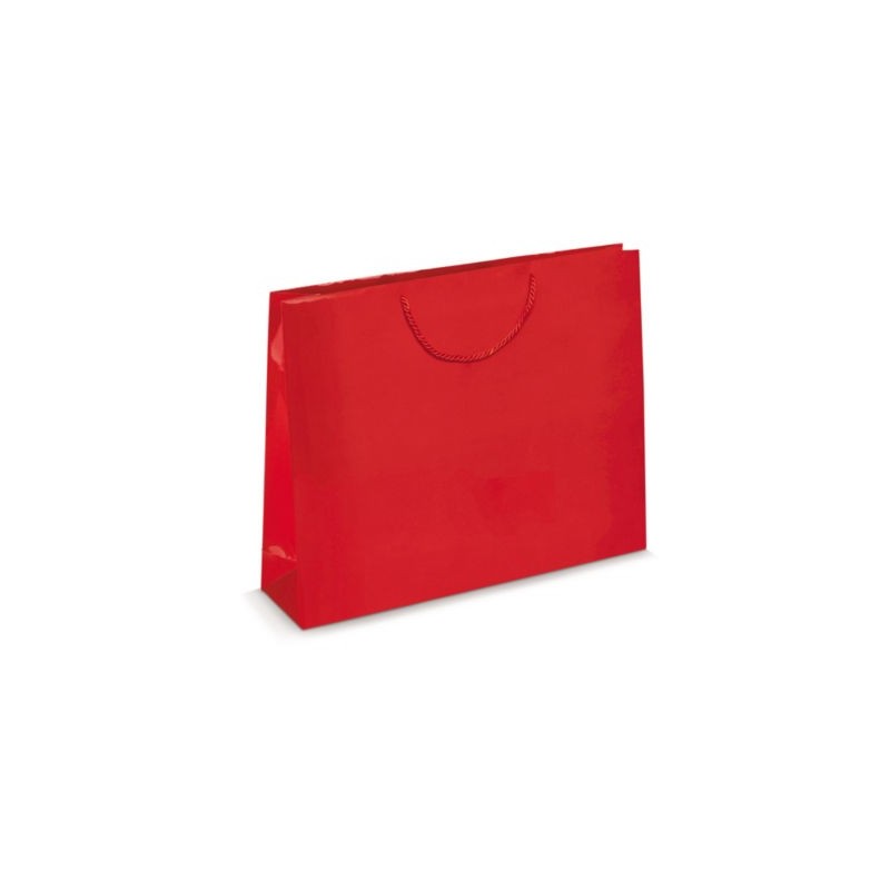 Sac pelliculé brillant rouge à poignées cordelières 55 x 45 x 15 cm - Paquet de 25