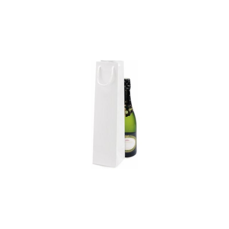 Sac pelliculé brillant blanc à poignées cordelières pour 1 bouteille 10 x 40 x 10 cm - Paquet de 25