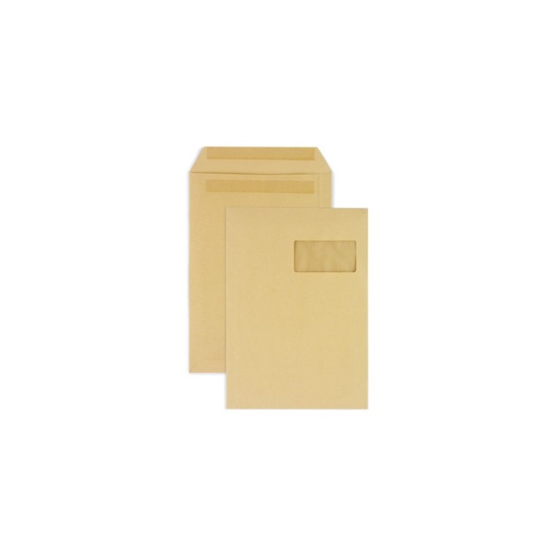 Pochette kraft brune autocollante avec fenêtre C4 - 229x324 mm RAJA - Paquet de 250