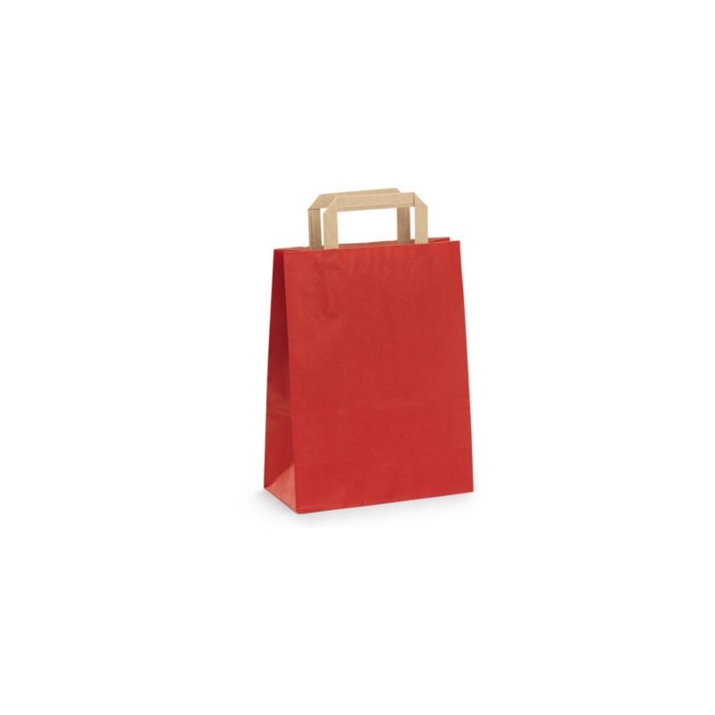 Sac kraft rouge à poignées plates RAJA 22 x 28 x 10 cm - Paquet de 50
