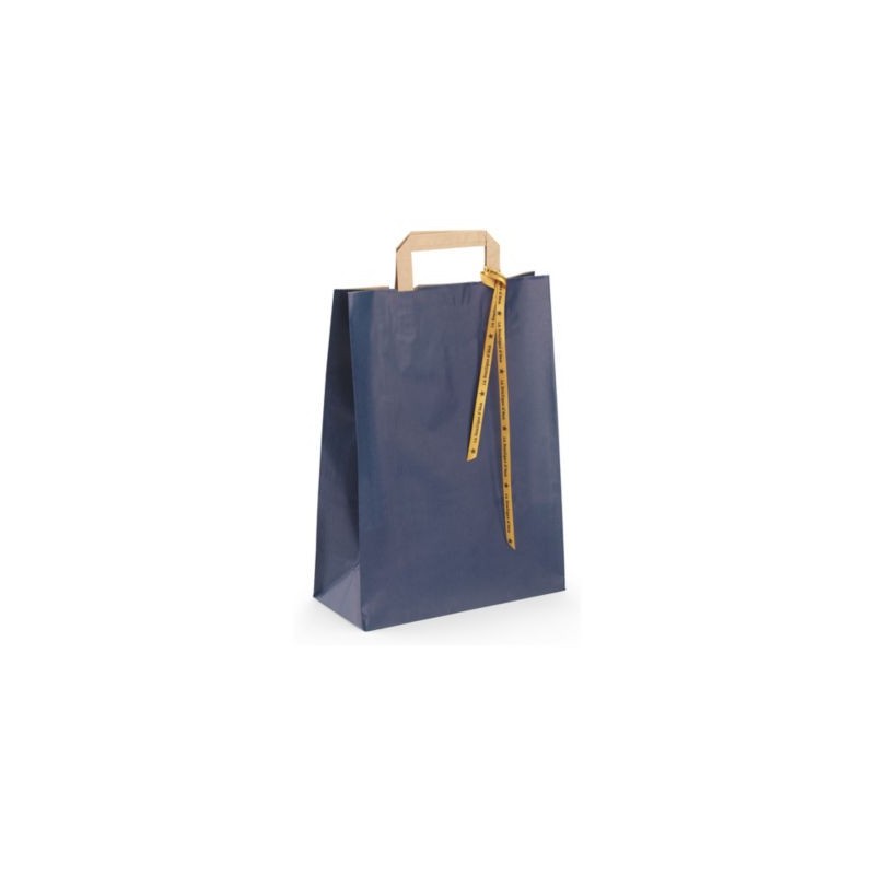 Sac kraft bleu à poignées plates RAJA 26 x 35 x 12 cm - Paquet de 50