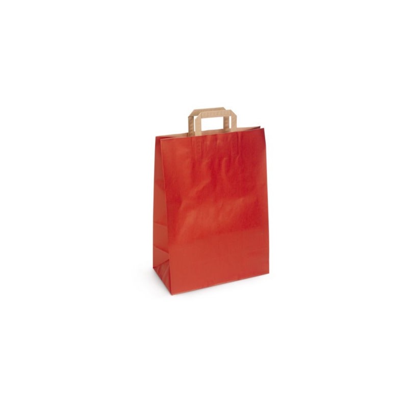 Sac kraft rouge à poignées plates RAJA 26 x 35 x 12 cm - Paquet de 50