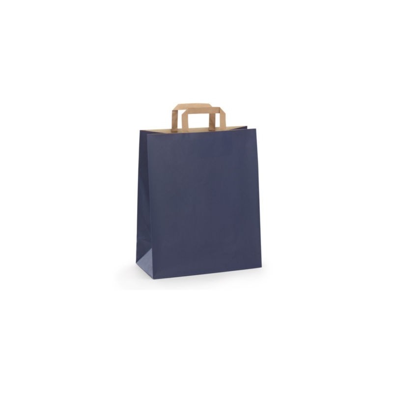 Sac kraft bleu à poignées plates RAJA 32 x 39 x 16 cm - Paquet de 50