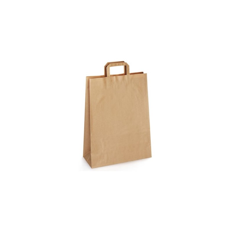 Sac kraft brun à poignées plates RAJA 22 x 28 x 10 cm - Paquet de 250