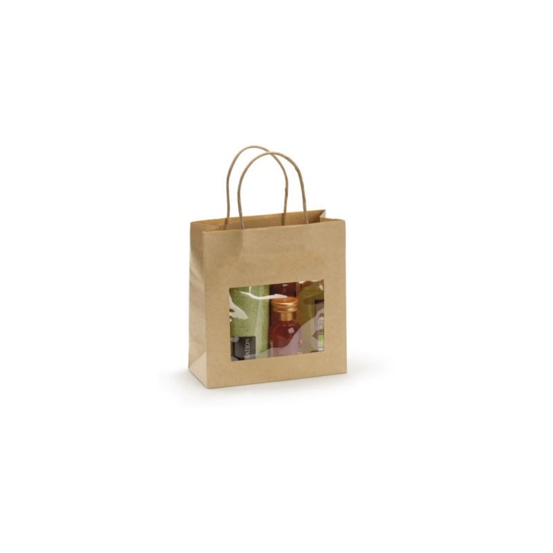 Sac vitrine kraft brun à poignées torsadées 18 x 19 x 8 cm - Paquet de 12
