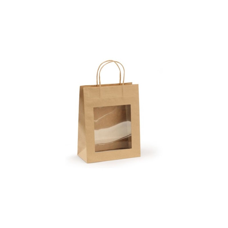 Sac vitrine kraft brun à poignées torsadées 22 x 28 x 11 cm - Paquet de 12