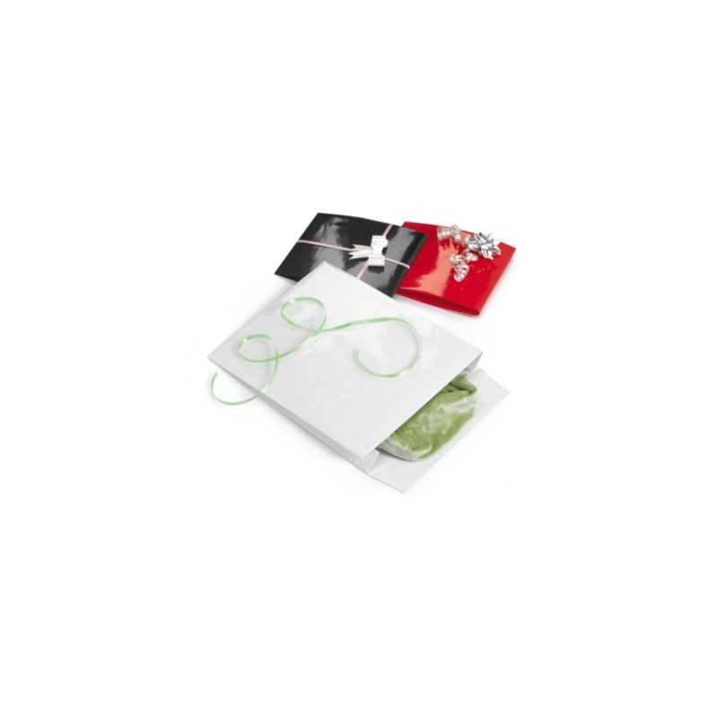 Pochette cadeau pelliculée blanc à rabat 20 x 24 x 8 cm - Paquet de 100