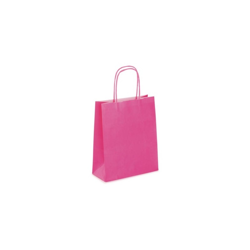 Mini sac kraft framboise à poignées torsadées 18 x 22 x 8 cm - Paquet de 50