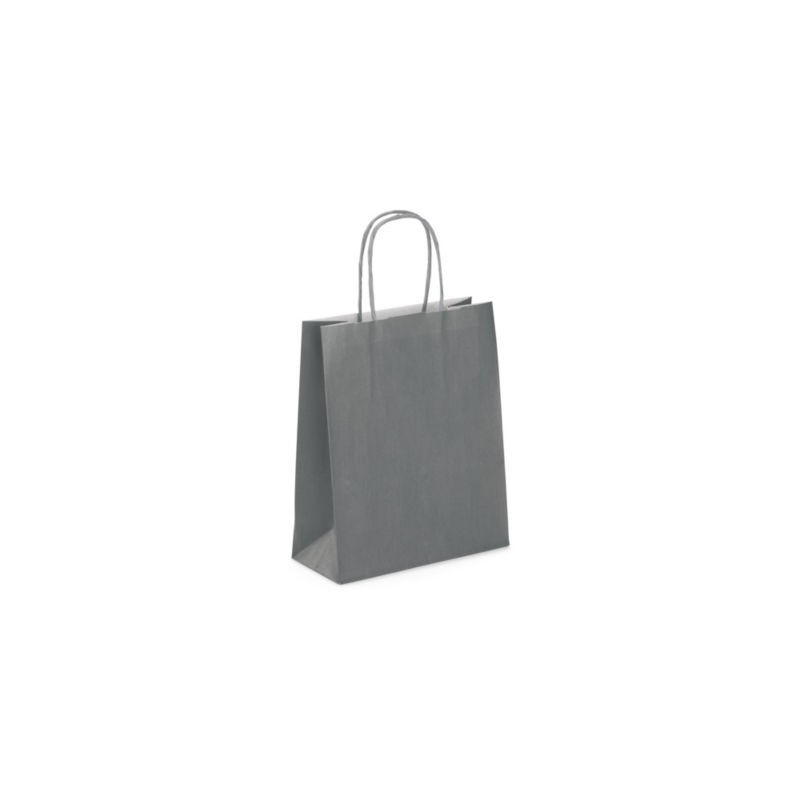 Mini sac kraft gris à poignées torsadées 18 x 22 x 8 cm - Paquet de 50