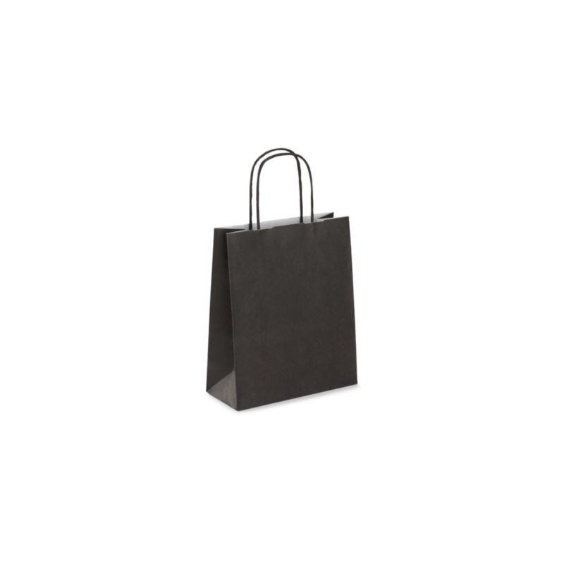 Mini sac kraft noir à poignées torsadées 18 x 22 x 8 cm - Paquet de 50