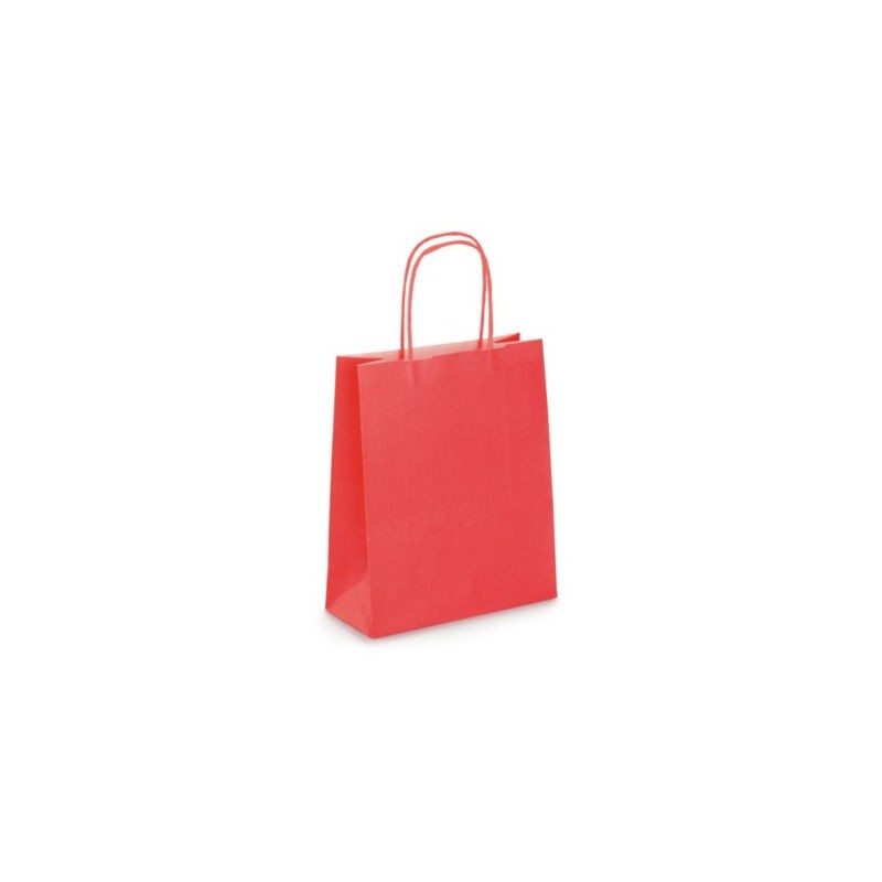 Mini sac kraft rouge à poignées torsadées 18 x 22 x 8 cm - Paquet de 50