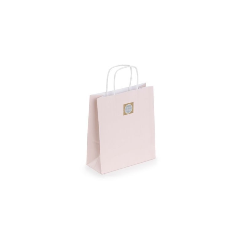 Mini sac kraft rose à poignées torsadées 18 x 22 x 8 cm - Paquet de 50