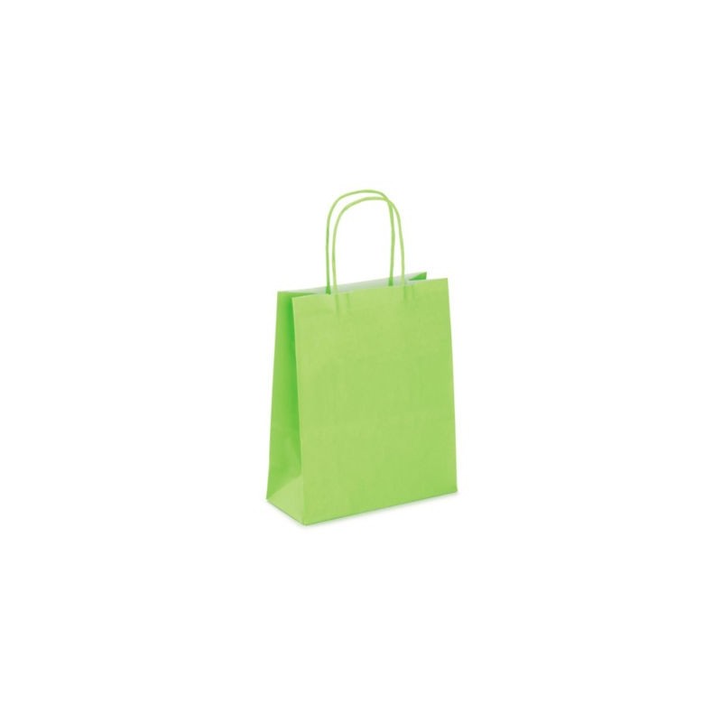 Mini sac kraft vert anis à poignées torsadées 18 x 22 x 8 cm - Paquet de 50