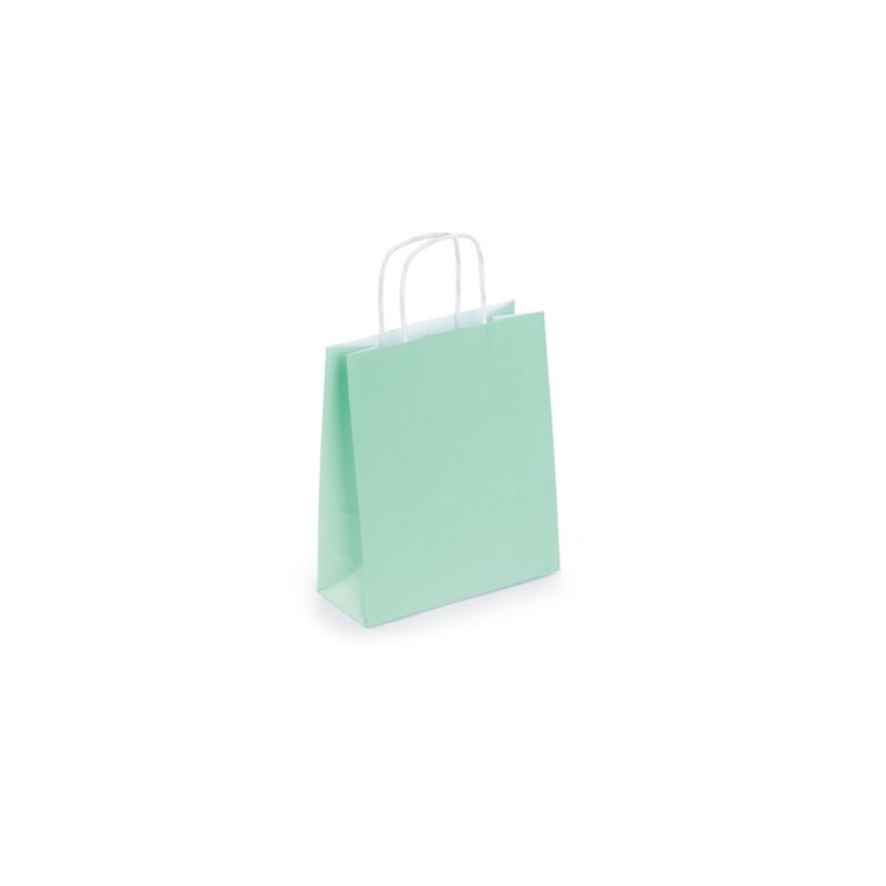 Mini sac kraft vert à poignées torsadées 18 x 22 x 8 cm - Paquet de 50