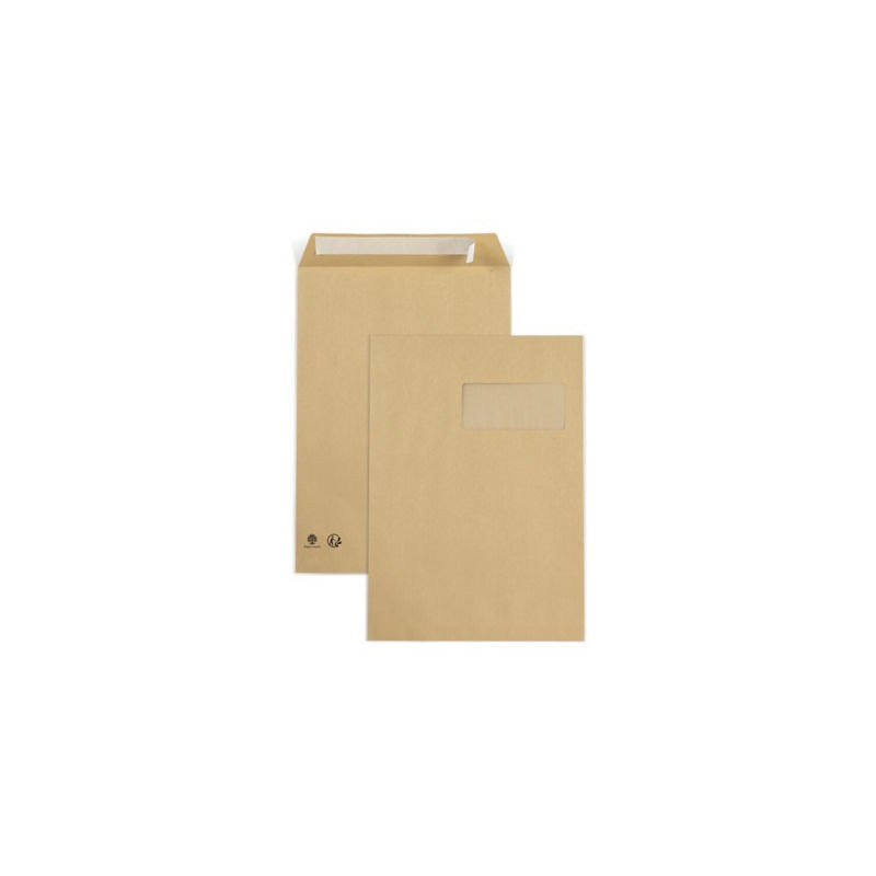 Pochette brune recyclée à fermeture adhésive avec fenêtre C4 - 229 x 324 mm RAJA - Paquet de 250
