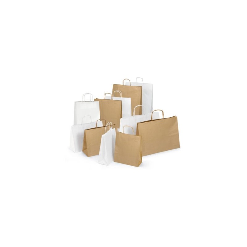 Sac kraft blanc à poignées torsadées RAJA 40 x 45,8 x 19 cm - Paquet de 100