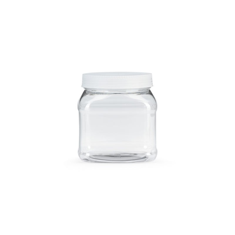 Bocal plastique 50% recyclé 1500 ml à couvercle blanc vissant - Paquet de 48