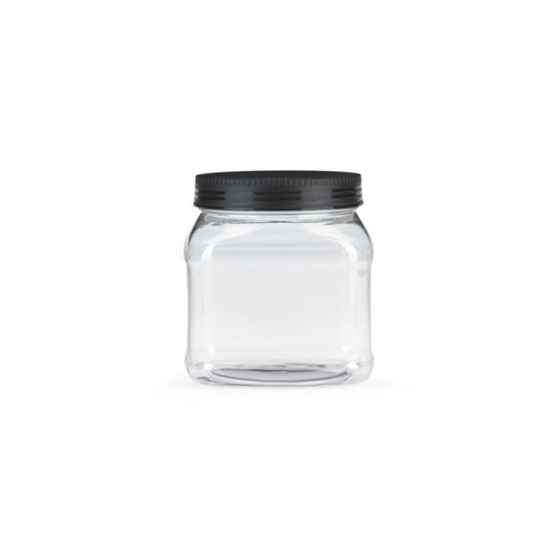 Bocal plastique 50% recyclé 1500 ml à couvercle noir vissant - Paquet de 48