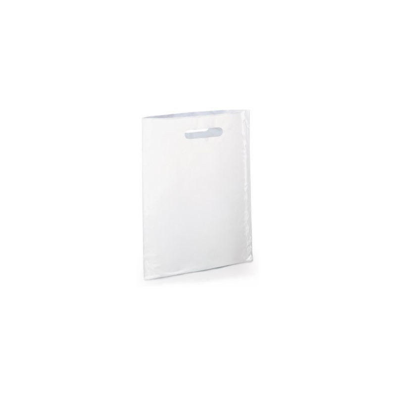 Sac plastique recyclé blanc sans soufflet à poignées découpées RAJA 25 x 38 cm - Paquet de 200