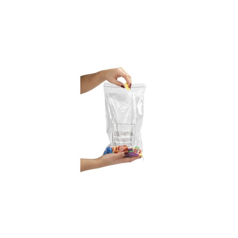 Sachet plastique 75% recyclé liassé transparent avec message sécurité enfants à fermeture adhésive 28x40 cm - Paquet de 1000