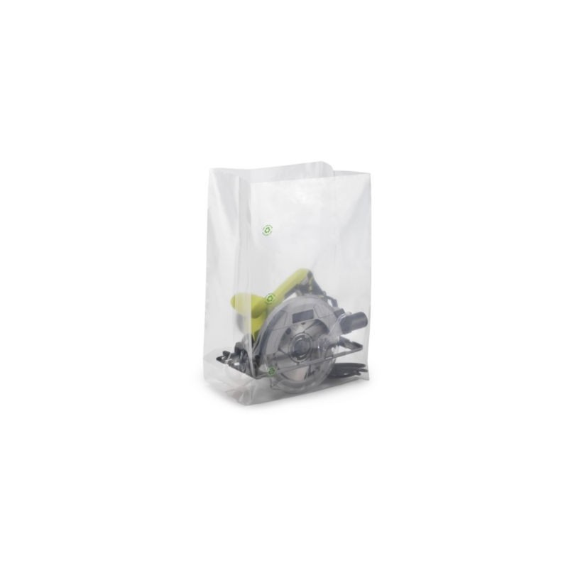Sachet plastique recyclé à soufflets transparent 100 microns RAJA 50x90x35 cm - Paquet de 125