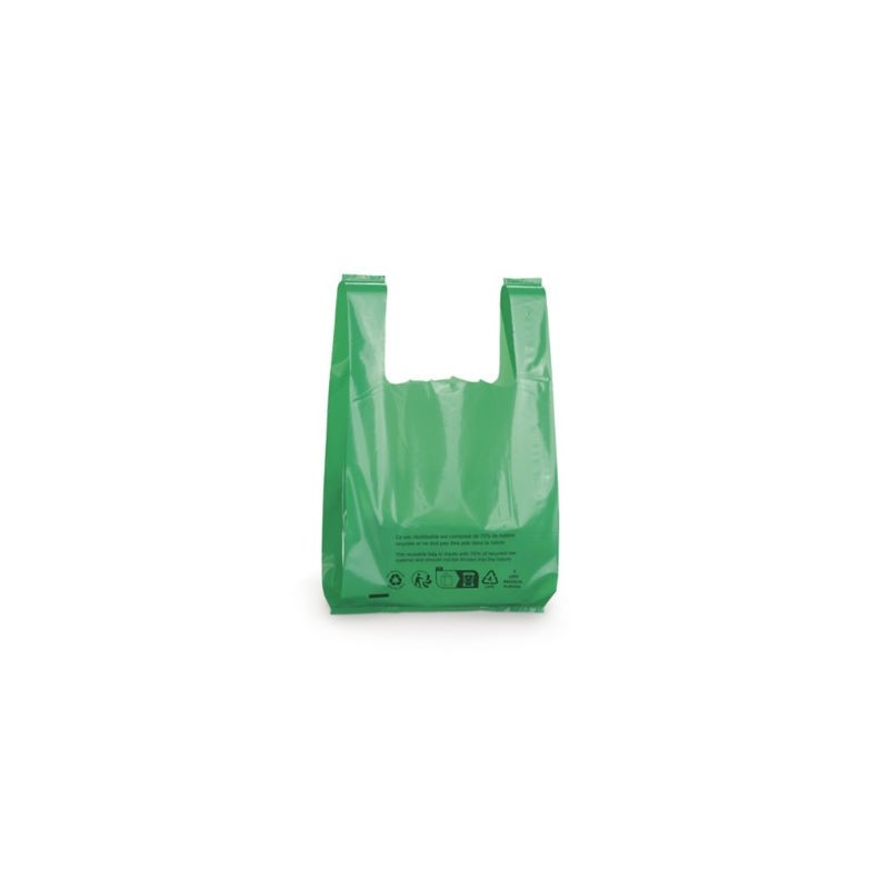 Sac plastique vert 70% recyclé à bretelles 26 x 45 x 12 cm - Paquet de 500