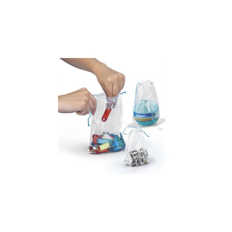 Sachet plastique 50% recyclé transparent à cordelettes 25x37 cm - Paquet de 1000