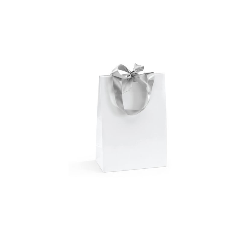 Sac pelliculé brillant blanc à poignées satin 19 x 27 x 10 cm - Paquet de 25