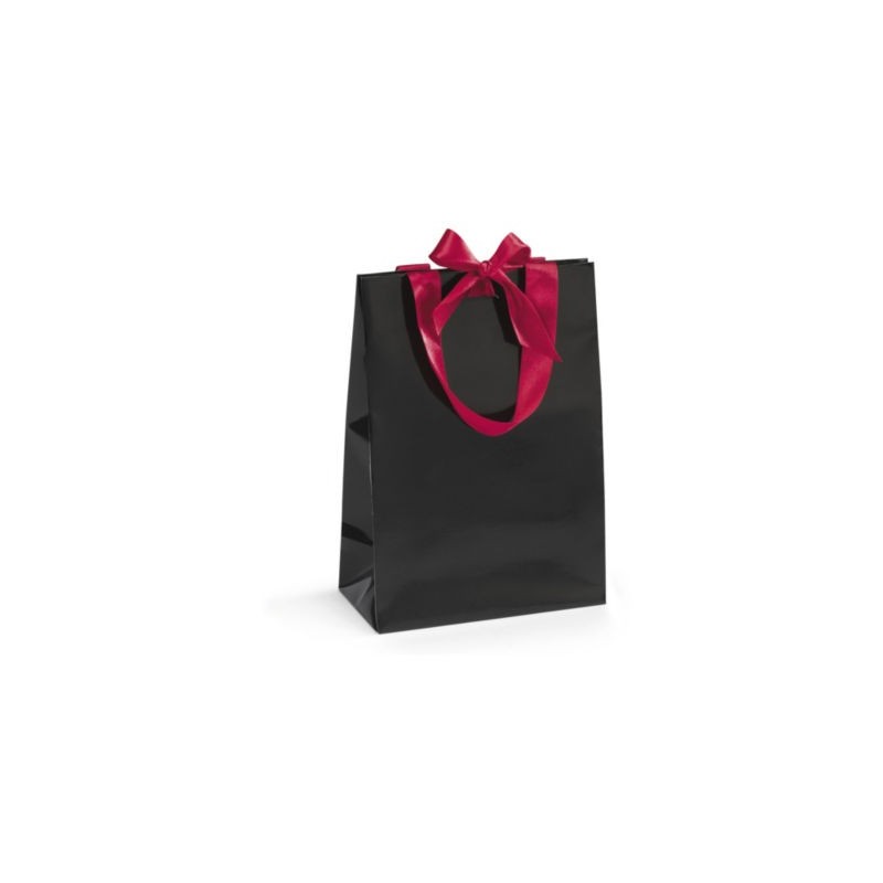 Sac pelliculé brillant noir à poignées satin 19 x 27 x 10 cm - Paquet de 25