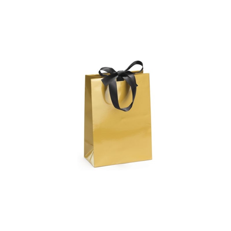 Sac pelliculé brillant or à poignées satin 19 x 27 x 10 cm - Paquet de 25