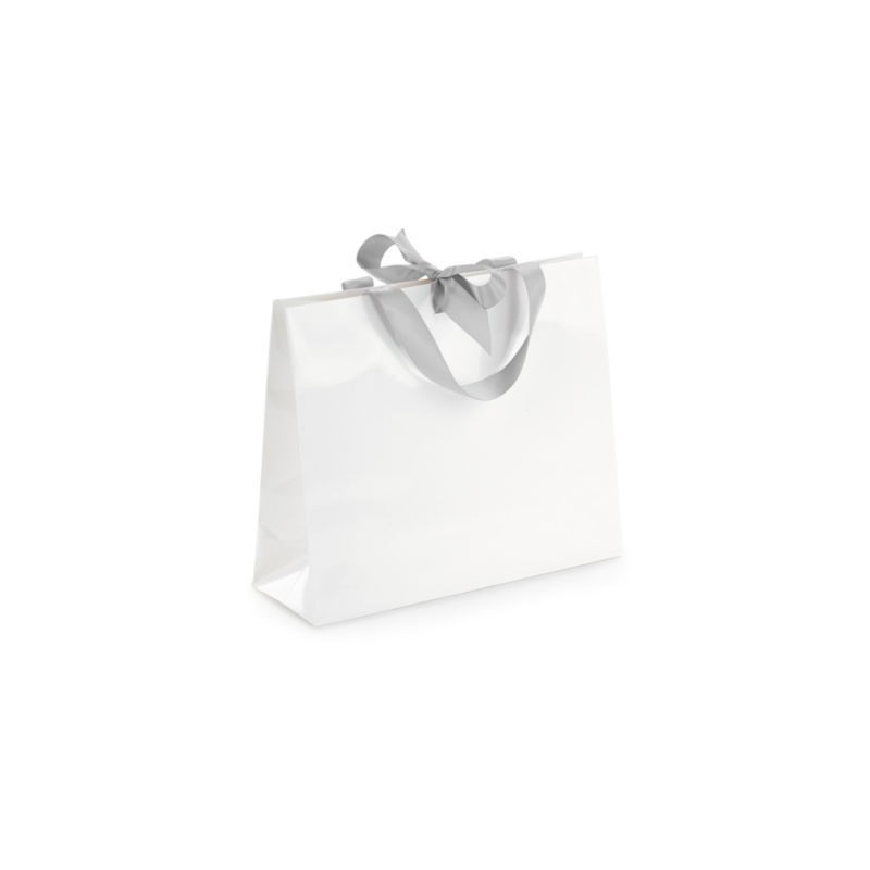 Sac pelliculé brillant blanc à poignées satin 30 x 25 x 10 cm - Paquet de 25