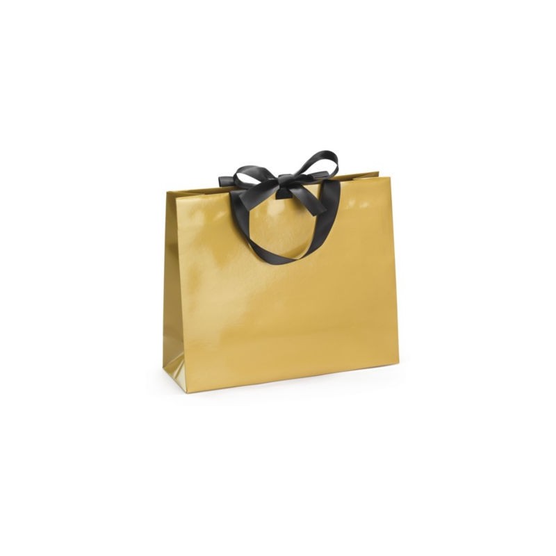 Sac pelliculé brillant or à poignées satin 30 x 25 x 10 cm - Paquet de 25