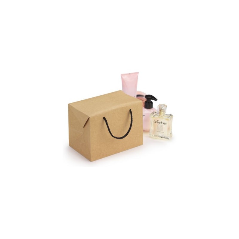 Sac boîte kraft brun à poignées cordelières 19 x 14 x 12,5 cm - Paquet de 25