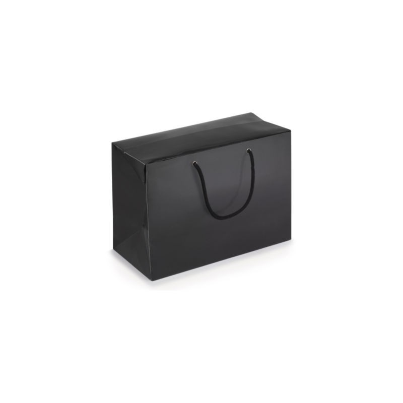 Sac boîte pelliculé mat noir à poignées cordelières 31 x 22 x 15 cm - Paquet de 25