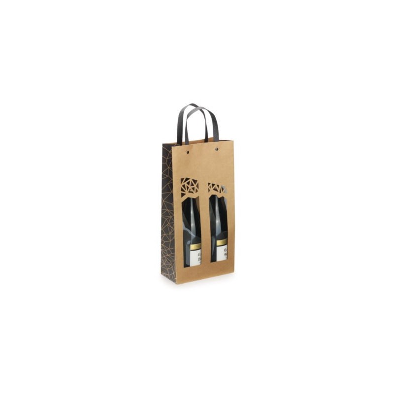 Sac kraft à fenêtre "Authentique" pour 2 bouteilles 19 x 38,5 x 9,5 cm - Paquet de 10