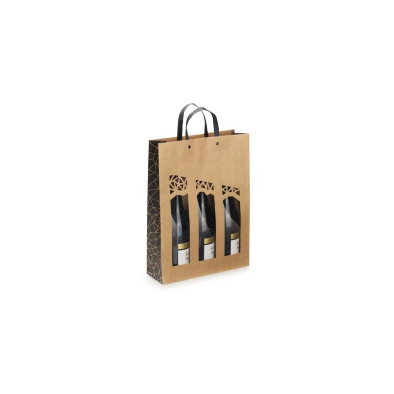 Sac kraft à fenêtre "Authentique" pour 3 bouteilles 28,5 x 38,5 x 9,5 cm - Paquet de 10