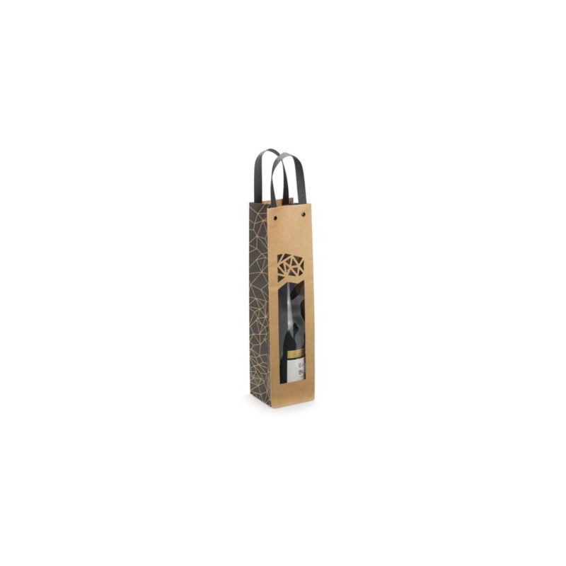 Sac kraft à fenêtre "Authentique" pour 1 bouteille 9,5 x 38,5 x 9,5 cm - Paquet de 10