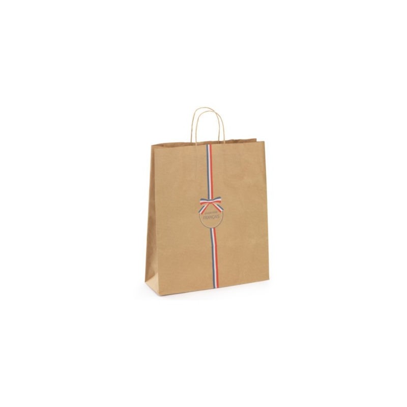 Sac kraft fantaisie savoir faire français à poignées torsadées 36 x 42,5 x 13 cm - Paquet de 50